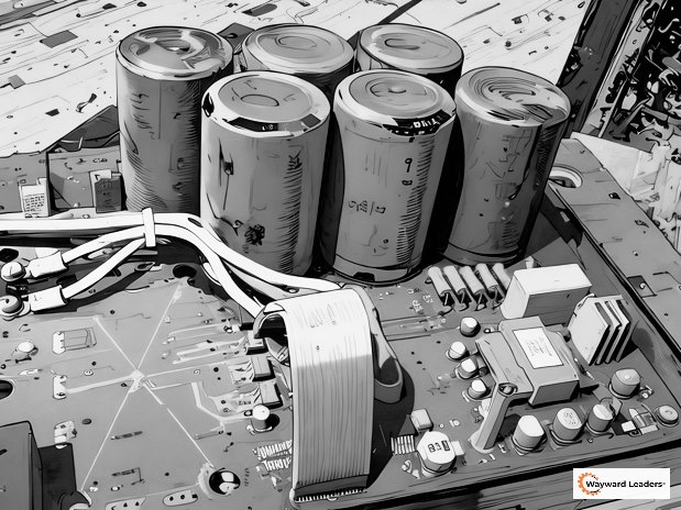 Electrolytic bus capacitors on a variable frequency drive power board, the components whose oxide layer degrades while a spare drive sits unpowered on a shelf.